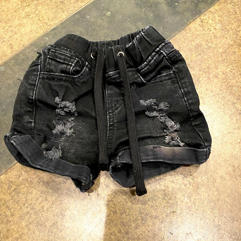 Little Bipsy- Bkack Distressed Denim Cuffed shorts